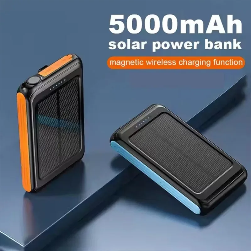 

5000mAh Portable Solar Power Bank, Fast Charging, Solar Panel LED Flashlight, Magnetic Charging, Suitable For Multiple Devices