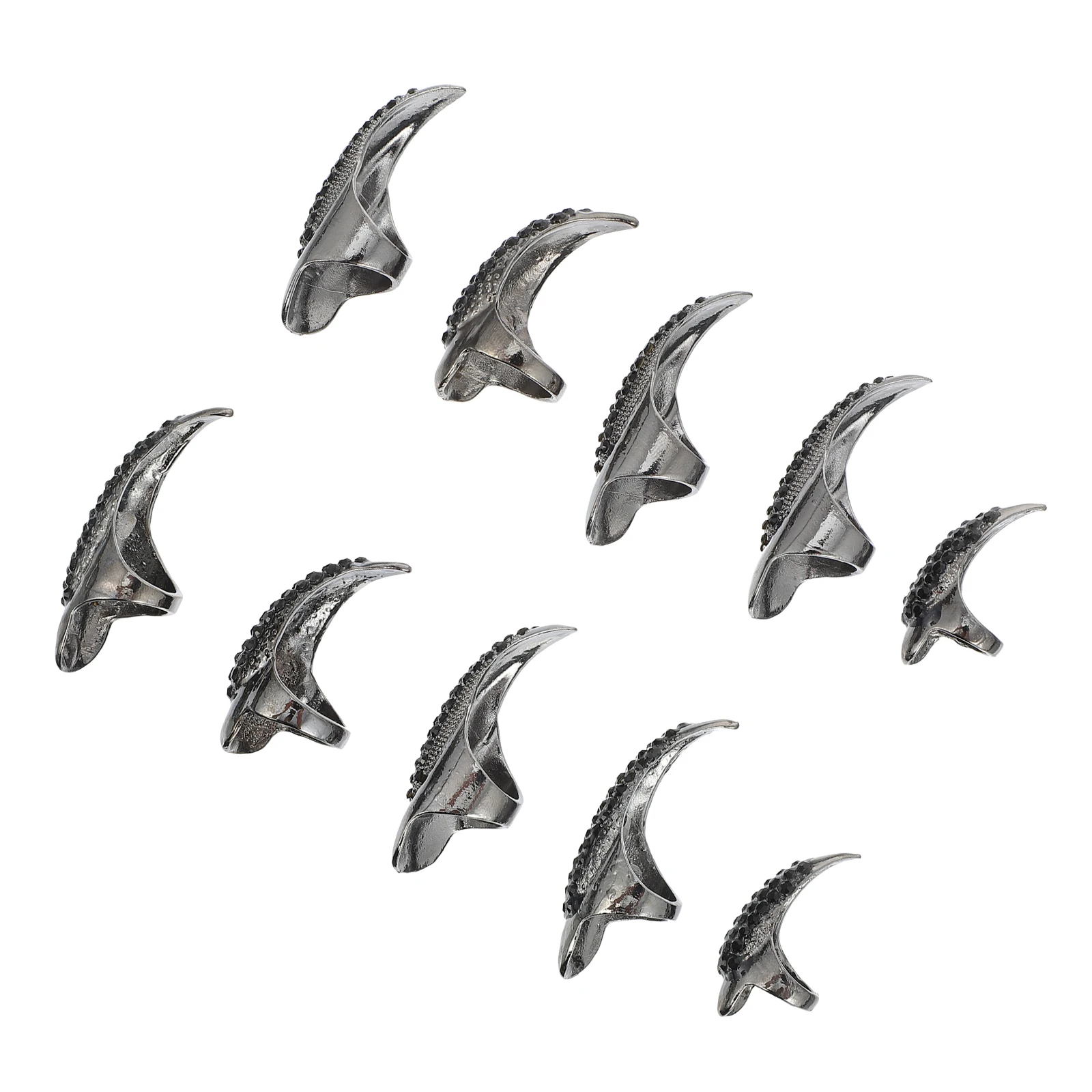 

10pcs Cat Claw Long Nail Cover Gothic Punk Zinc Alloy Rhinestone Embedded Halloween Fingernail Claw Nail Ring