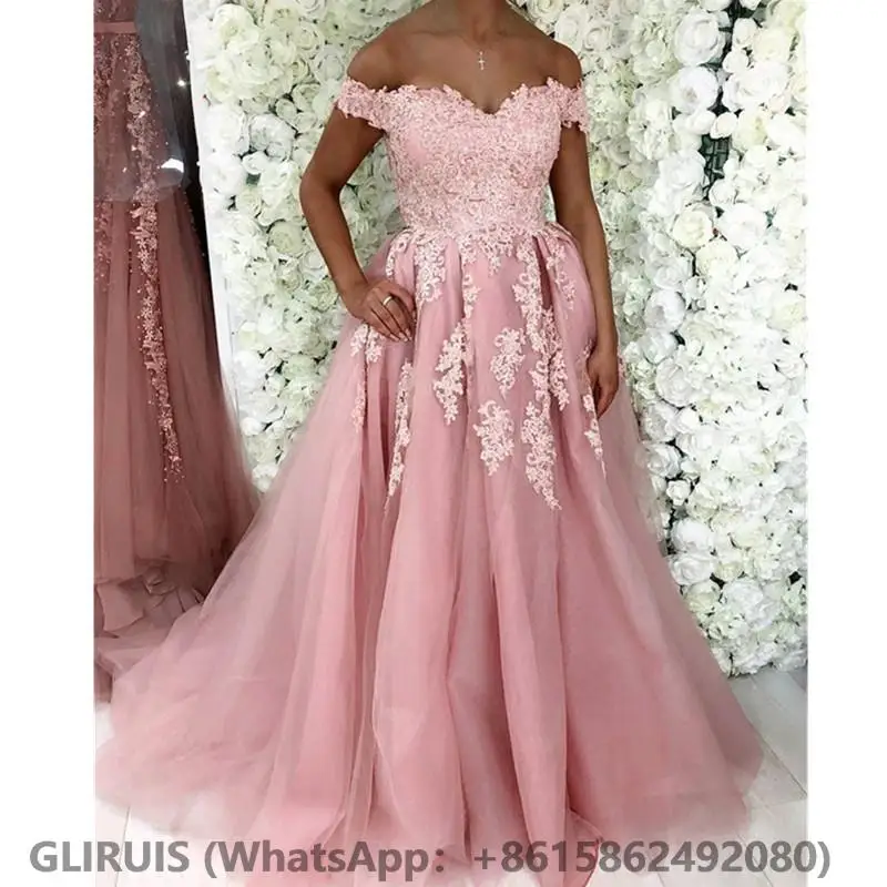 

Pink Off The Shoulder Appliqued Quinceanera Dresses 15 Prom Dress