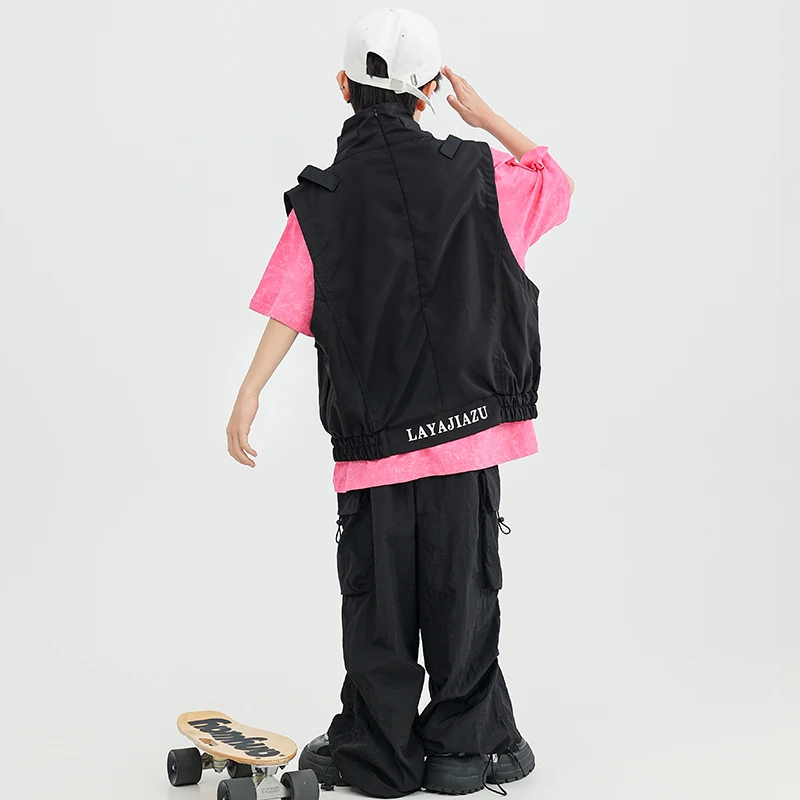 Kid Hip Hop Clothing Oversize Pink Tshirt Tops Streetwear Harajuku Tactical Cargo Pants for Girls Boy Jazz Dance Costume Clothes