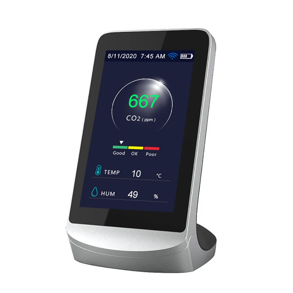 DM72 WIFI CO2 con Tuya Misuratore di anidride carbonica per interni Rilevatore d'aria multifunzione TVOC Monitor della qualità del gas Misuratore di analizzatore USB Co2