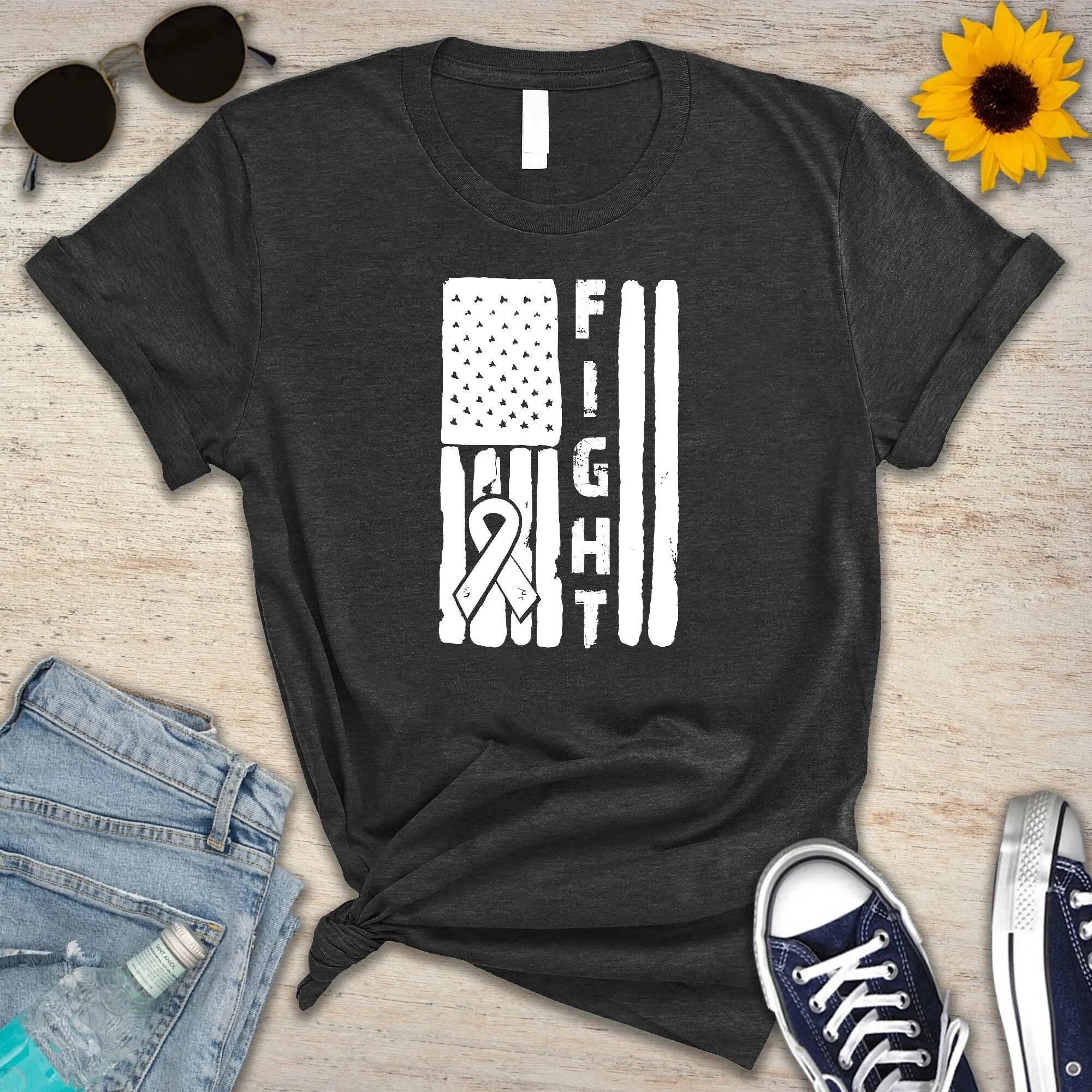 

Футболка с флагом осведомленности о раке легких