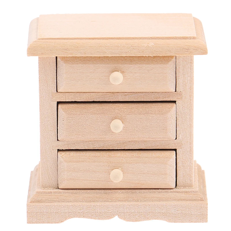 1PC 1:12 Dollhouse Miniature Wooden Bedside Table Cupboard Dollhouse Furniture DIY Decoration Accessories