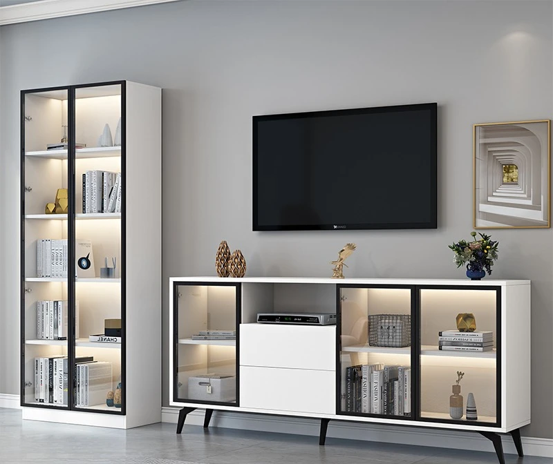 

TV cabinet bookcase combination simple modern home living room light luxury wall cabinet bedroom high integrated