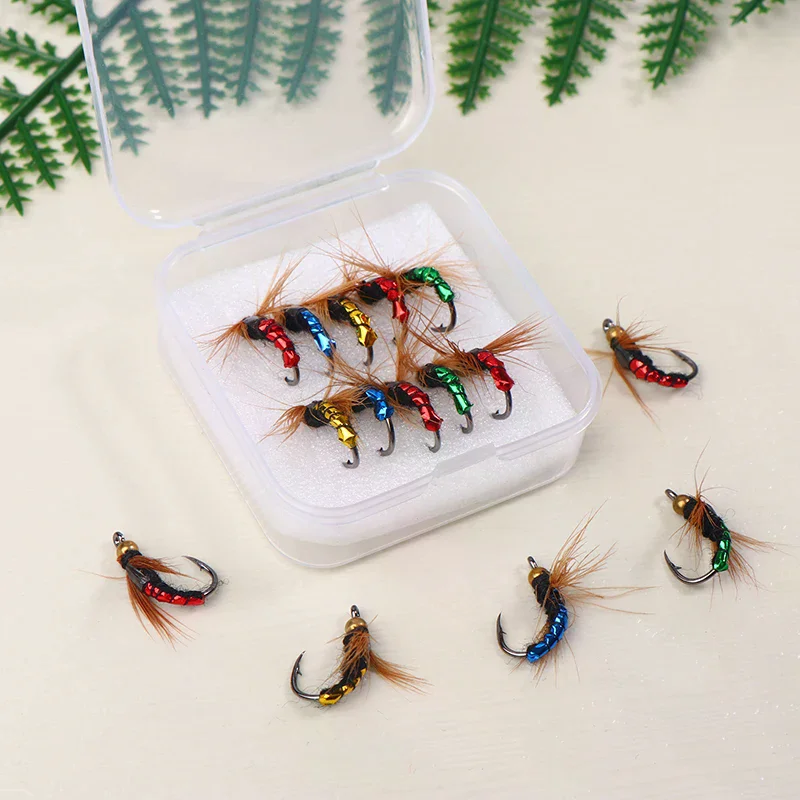 5/10 قطعة يطير الصيد إغراء عدة الاصطناعي الحشرات الصيد الطعم سريع غرق النحاس حبة رئيس سكود يطير دودة سمك السلمون المرقط الصيد إغراء #1