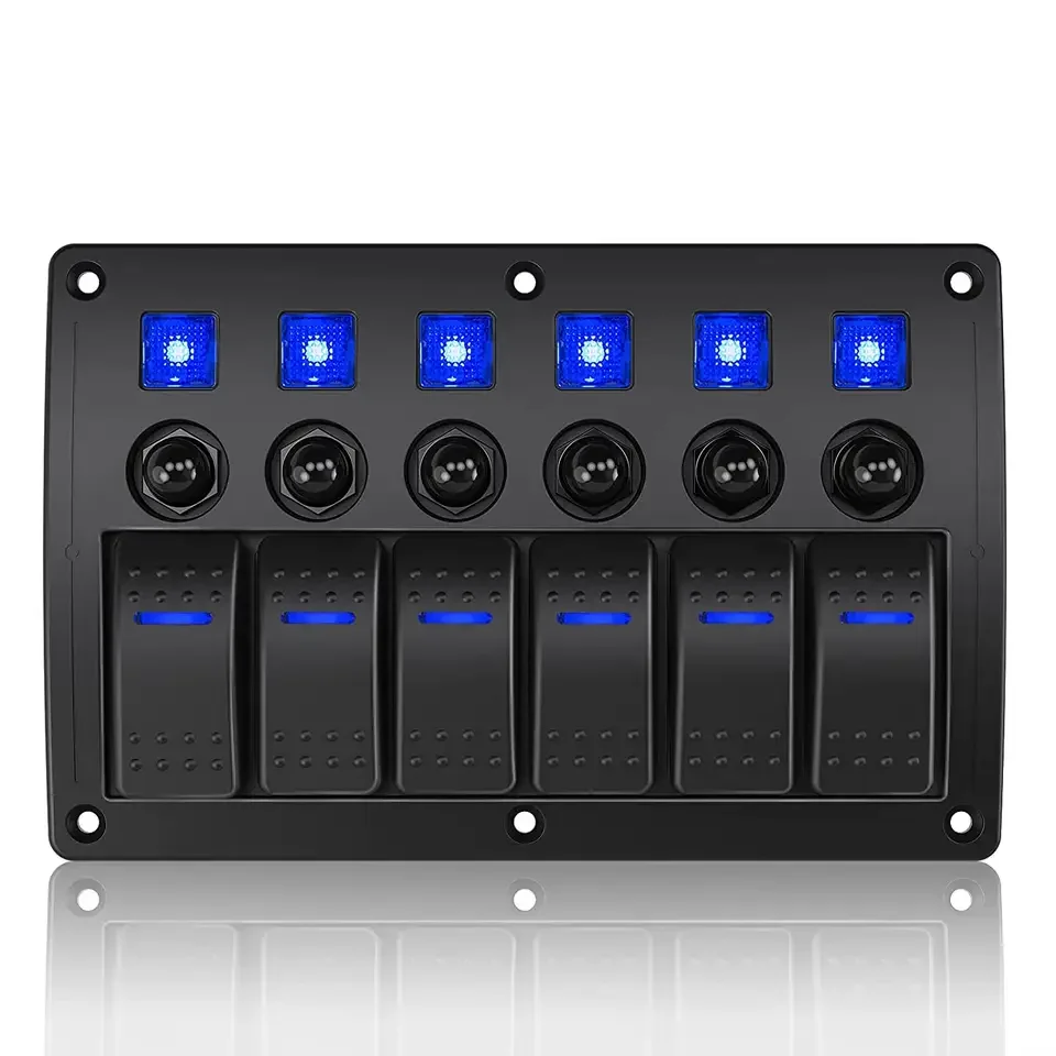 

LED 6 Gang Rocker Switch Panel for Marine Boat, Waterproof 12，24V, RV Truck