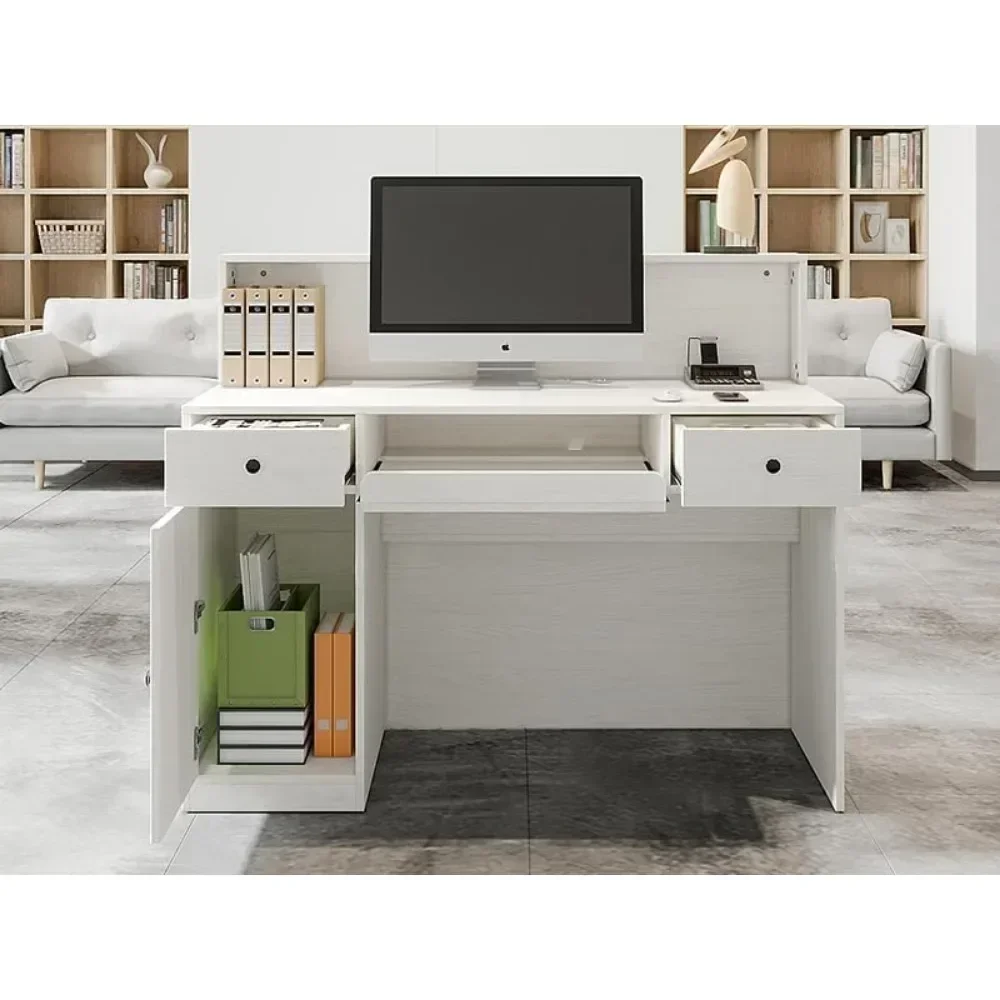 Reception Desk with LED Lights and Power Outlets, Retail Counter Reception Counter Table with Drawers, for Salon Lobby Checkout