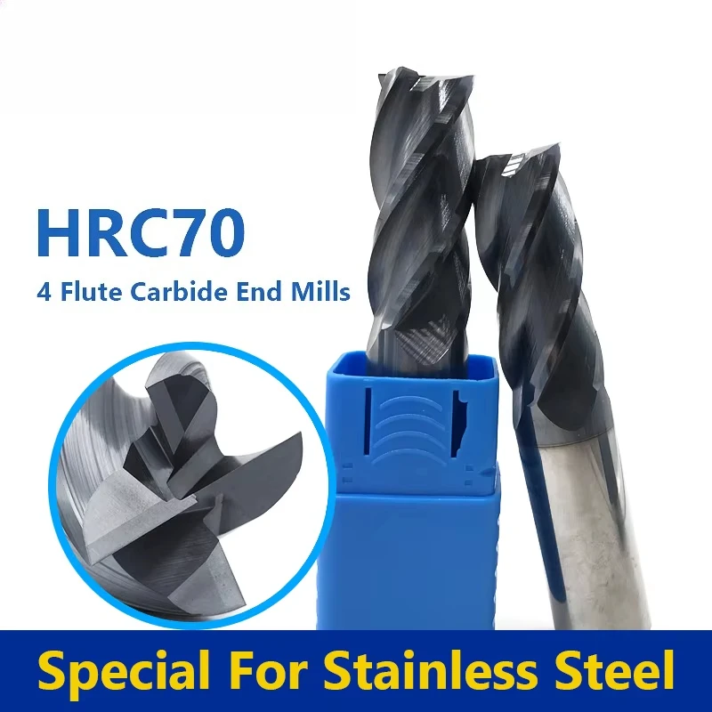 HRC70 End Mill 4 Flute 4,5,6,8,12mm Cutting Alloy Carbide Tungsten Steel Milling Cutter CNC Machine Cutting Tools End Mil