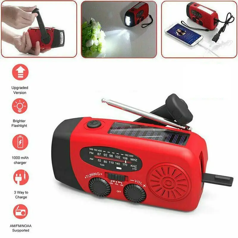 

3in1 LED Flashlight Emergency Radio Flashlight Cell Phone Charger Solar Hand Cranked Radio AM/FM Flashlight Work Light