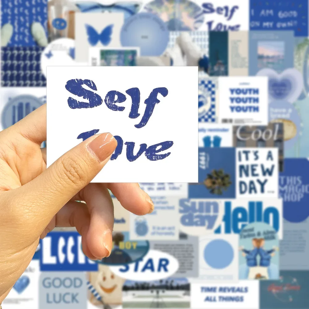57Pcs Blue INS Stickers Cute Graffiti Stickers Guitar Luggage Waterproof Stickers