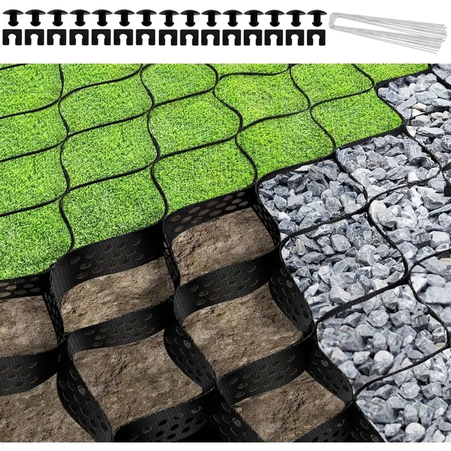 

2" Depth Ground Grid 17FTx9FT Gravel Stabilizer GridGeo Grid Permeable Pavers Base Geocell Geogrid for Retaining Wall Slopes Gr