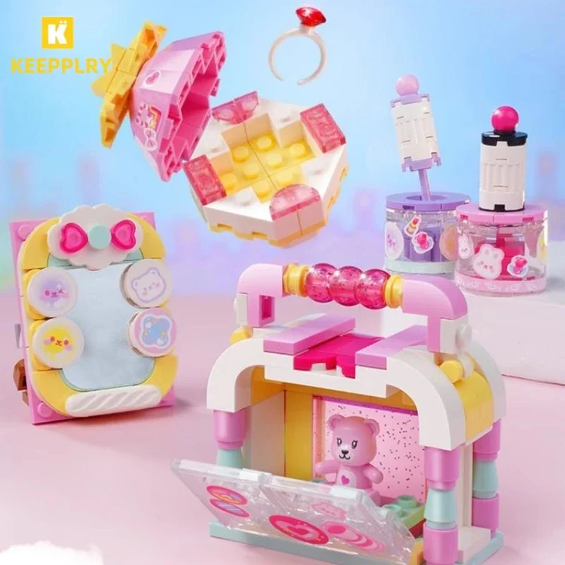 Keeppley Building Blocks Play Beauty Moment Series Beauty Blush Perfume Jewelry Box Toy Assembly Model Ornaments Gift