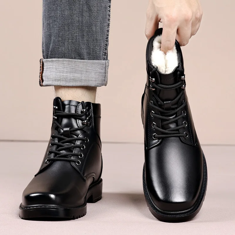 

Fashion Winter High Top Keep Warm Cotton Shoes for Men Casual New Designer Snow Boots Male Lace Platform Cow Leather Boots Man