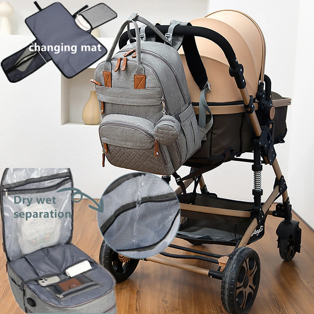 Large Capacity Backpack With Changing Bag Mummy Maternity Wet Waterproof Multi-pocket Nursing Bag Travel Baby Nappy Bag