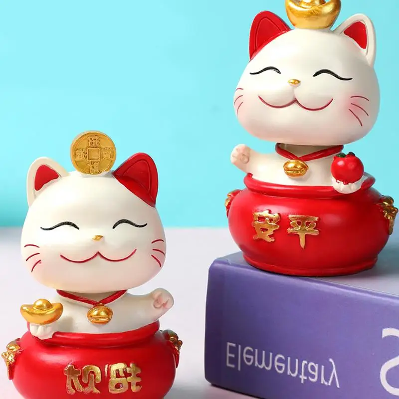 Adorable Lucky Cat Bobble Head Doll Decorations Bobble Head Nodding Cat for Car Dashboard Lucky Nodding Cat Car Decoration