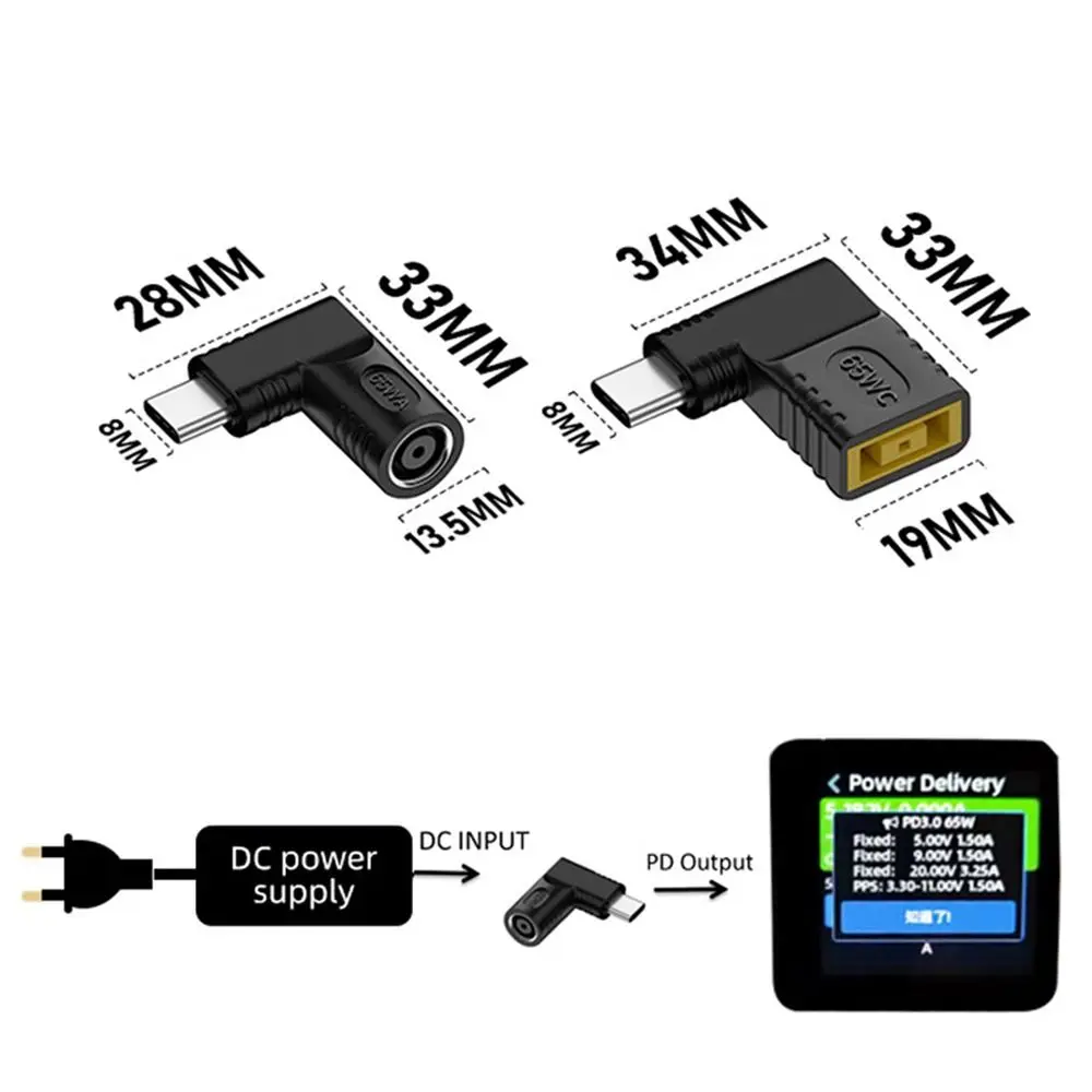 Konverter adaptor daya DC ke Tipe C PD 65W, konverter adaptor daya 5,5X2, 5 7,4X5, 0 Charger konektor USB C pengisi daya Laptop untuk Xiaomi/Samsung/Lenovo