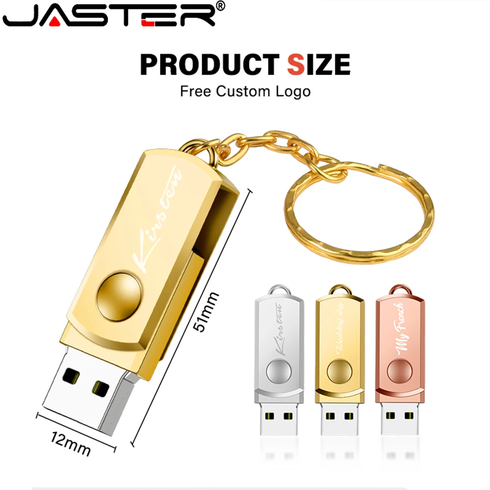 Rotatable Mini USB Flash Drive 128GB Free Custom Logo Pendrive 64GB Silver Metal Memory Stick 32GB 100% Real Capacity U Disk