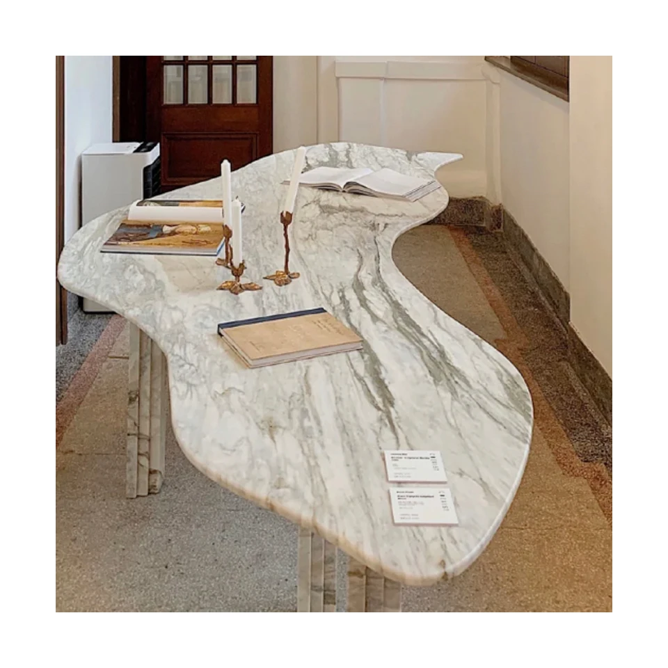 S@ Luxury White Serpentine Table Banquet Hall Wedding Rectangular Marble Dining Table 8 Seater
