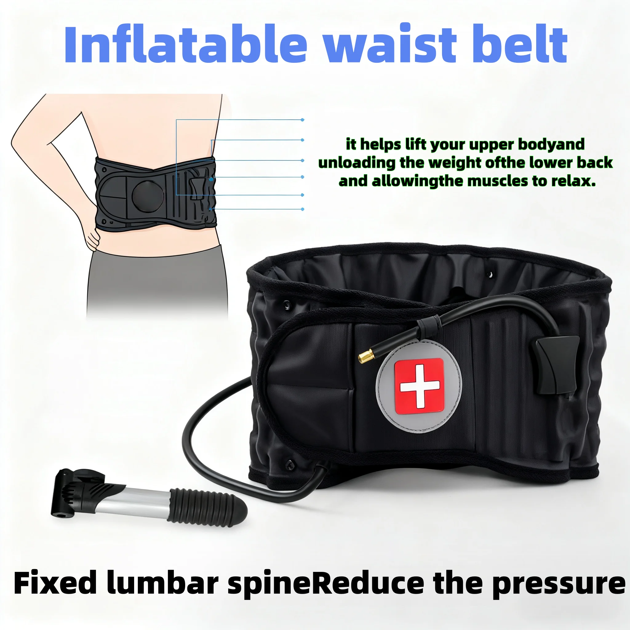 حزام خصر قابل للنفخ للجنسين مع دعم خلفي للجر الهوائي من جلد البولي يوريثان لتخفيف آلام الظهر المنخفضة معدات حماية للبالغين قابلة للتعديل