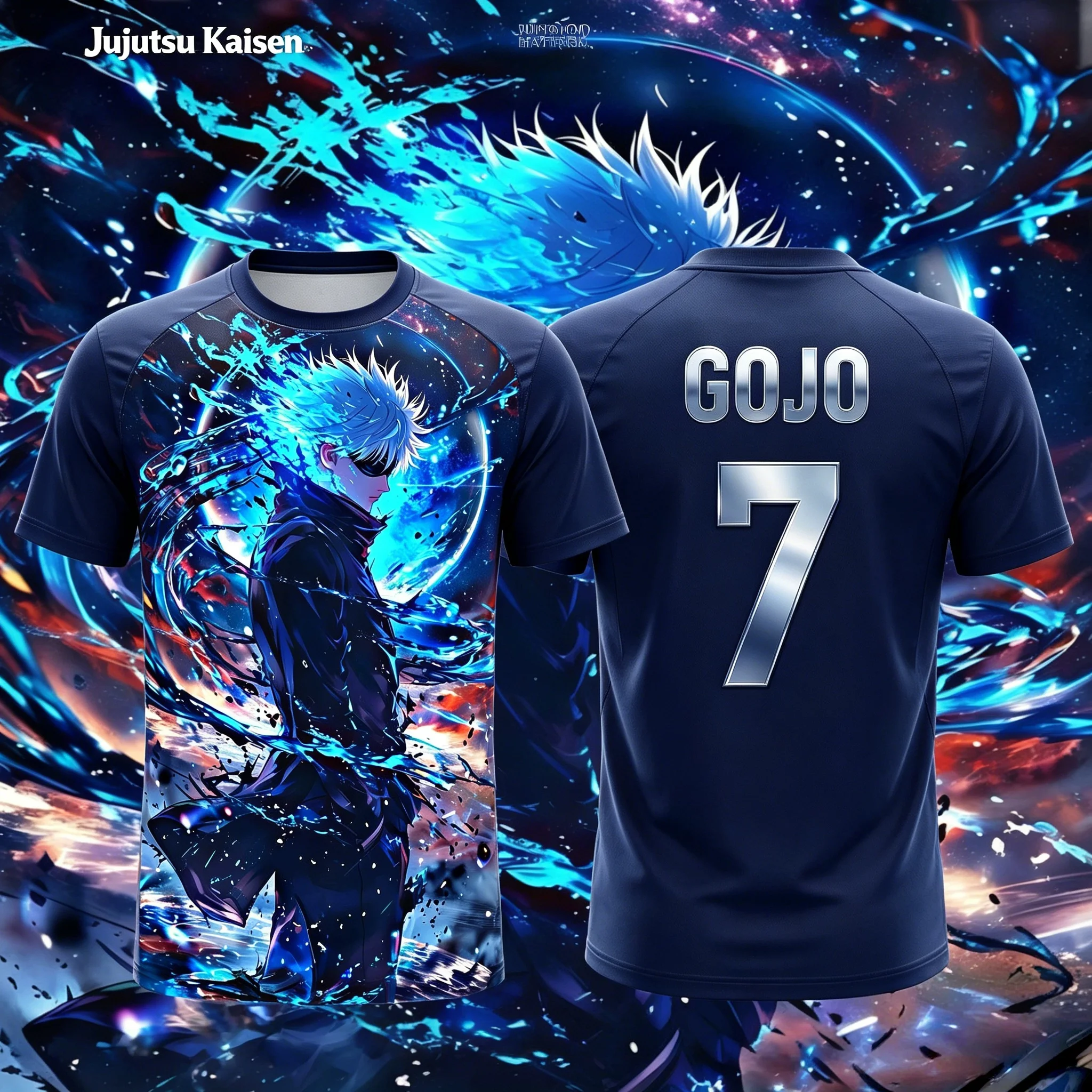2026 Summer Jujutsu Kaisen Gojo Satoru Cosmic 3D Print Sports Jersey Oversized Anime Fan Tee
