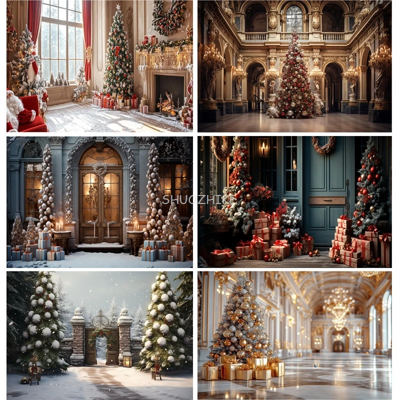 

Cozy Christmas Day Scene Fireplace Photography Backdrop Props Winter Living Room New Year Gift Holiday Photo Background RS-12