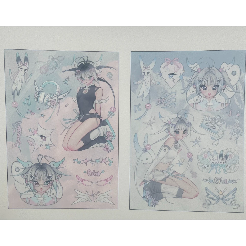 2pcs Bunny and Angel Girl Sticker Goo Card Character Sticker Notebook Material