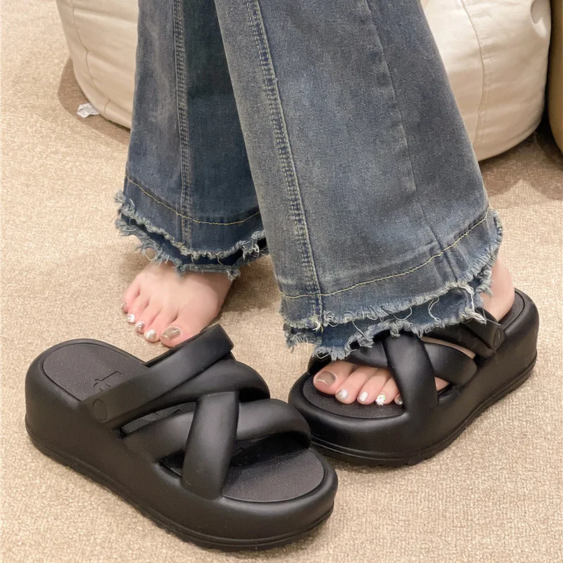 

Women Platform Slippers Summer Sandals 2 Way Wear Fashion Street Wedges Shoes Soft EVA Girls Indoor Beach Slides