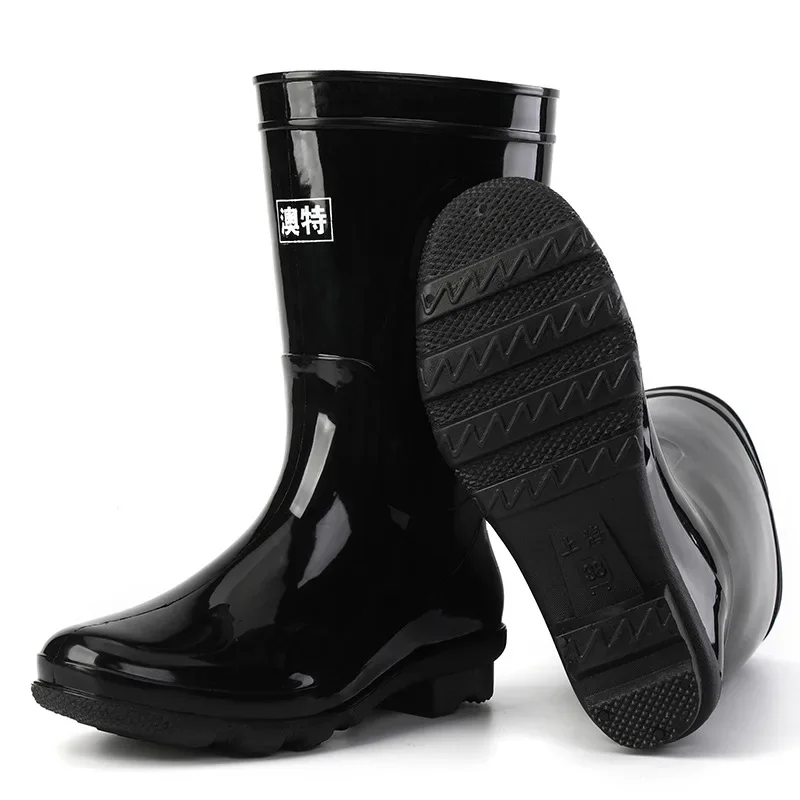 

New Men Fashion Mid-calf PVC Rain Boots Waterproof Slip-on Male Rainboots Acid and alkali resistant Water Shoes Wellies Boots