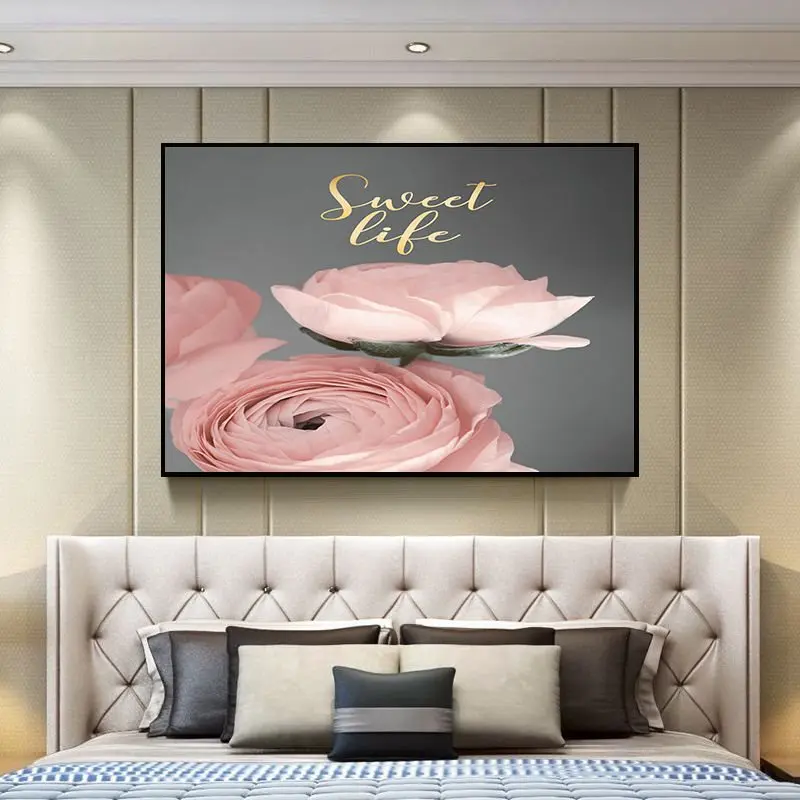 

Modern simple bedroom bedside decoration painting master bedroom wall painting plant flower painting warm romantic mural