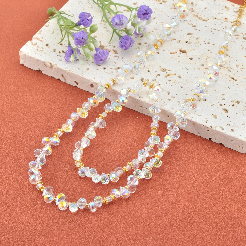 Lokaer Bohemian Unregelmäßige Stein Kristall Glas Perlen Perlen Halskette für Frauen Edelstahl Kette Handgemachten Schmuck N25187