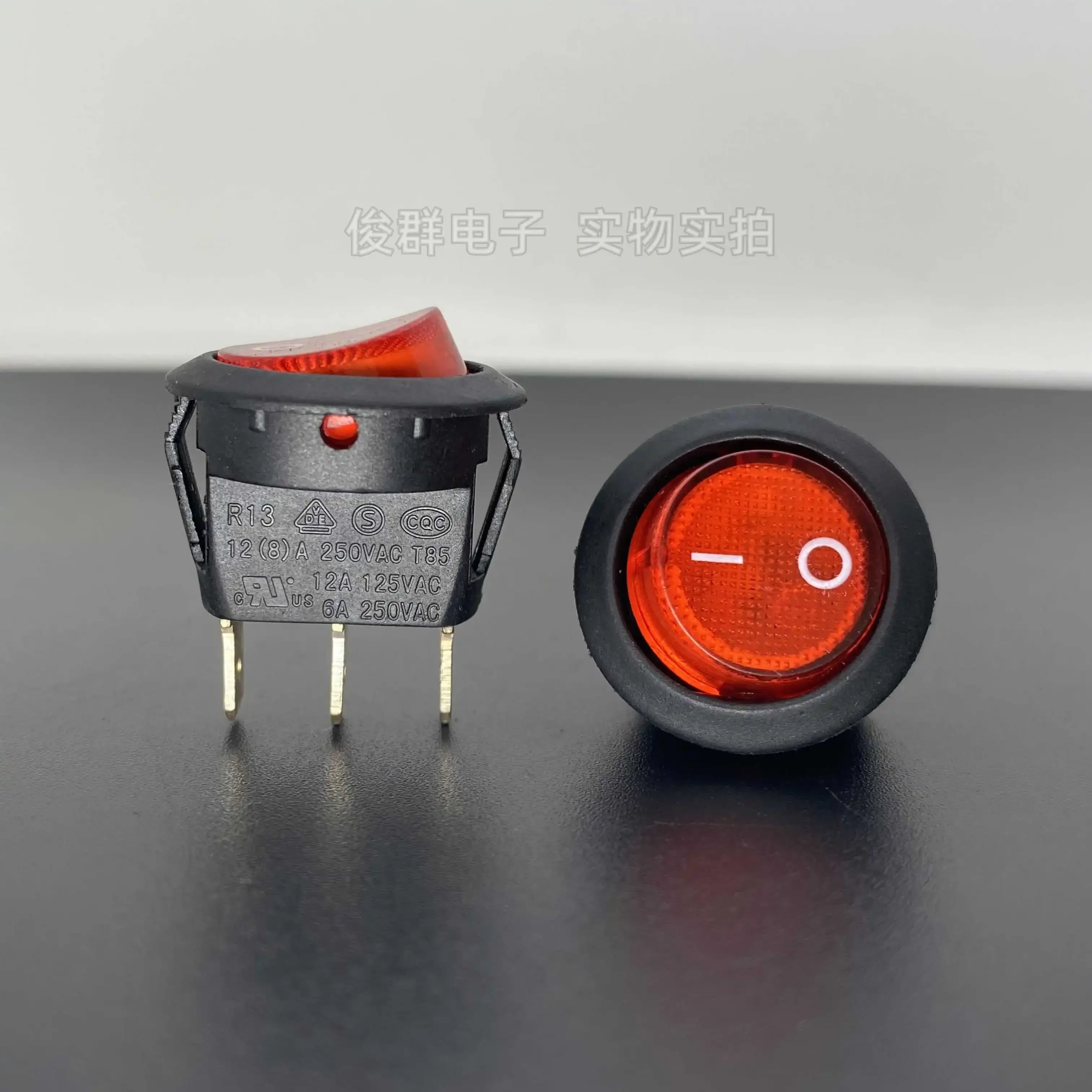10pcs/ R13 12A250VAC with red light power supply boat switch 3 feet 2 gear rocker round button boat button