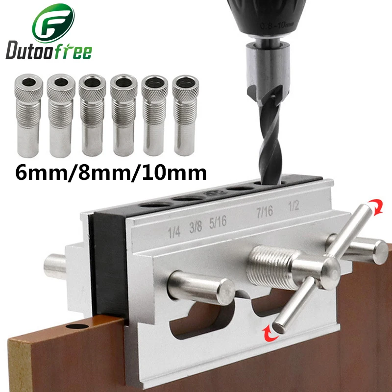 

Metric/Inch Doweling Jig Kit Woodworking Self-Centering Hole Locator Jig Drill Guide Vertical Puncher Carpentry Tools 6/8/10mm