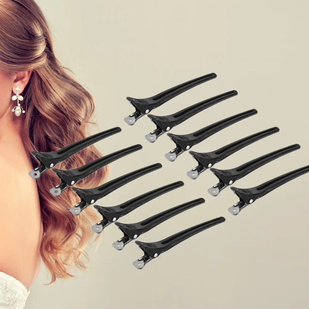 12PCS 12 Pcs Pack Hair Sectioning Clips Black Color Aluminium Alloy Alligator Hair Clips Creaseless Colorful Plastic