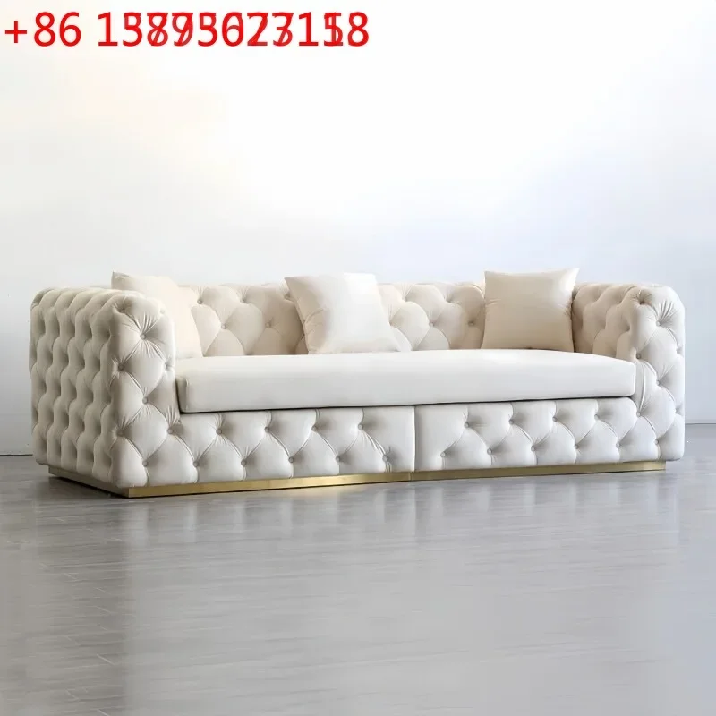 

American sofa living room designer pull button creative villa large flat light luxury straight row sofa