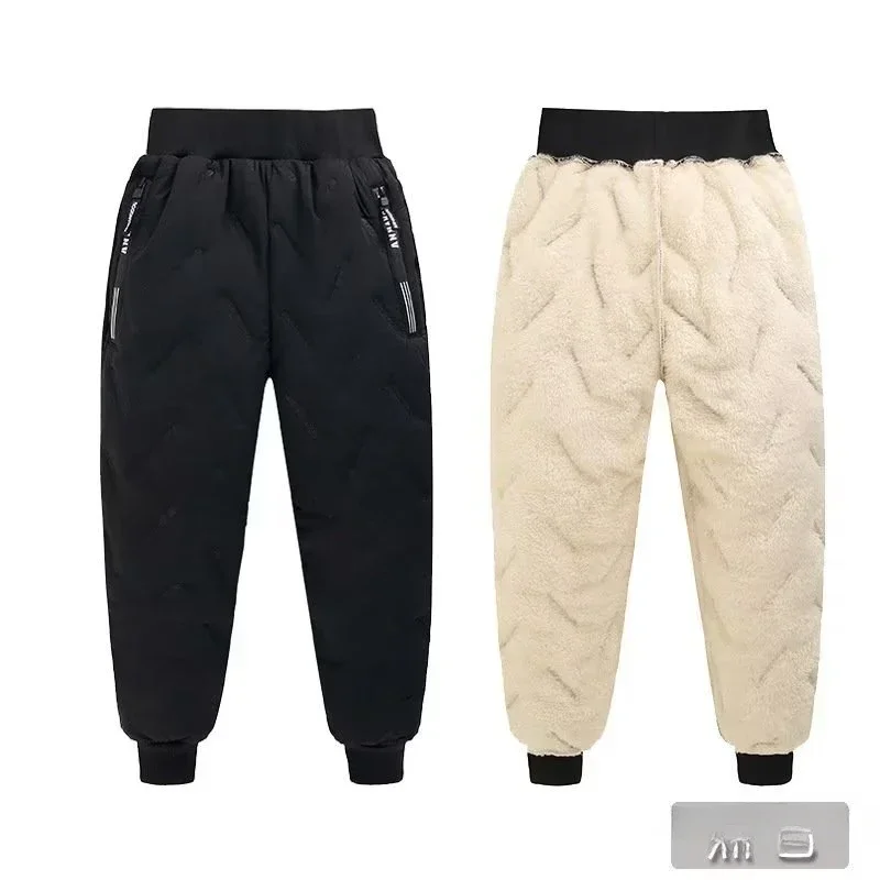 2025 Winter Boys Girls Pants Waterproof Cotton Padded Thick Warm Trousers Pants Elastic Kids Fleece Pant Thick Clothes