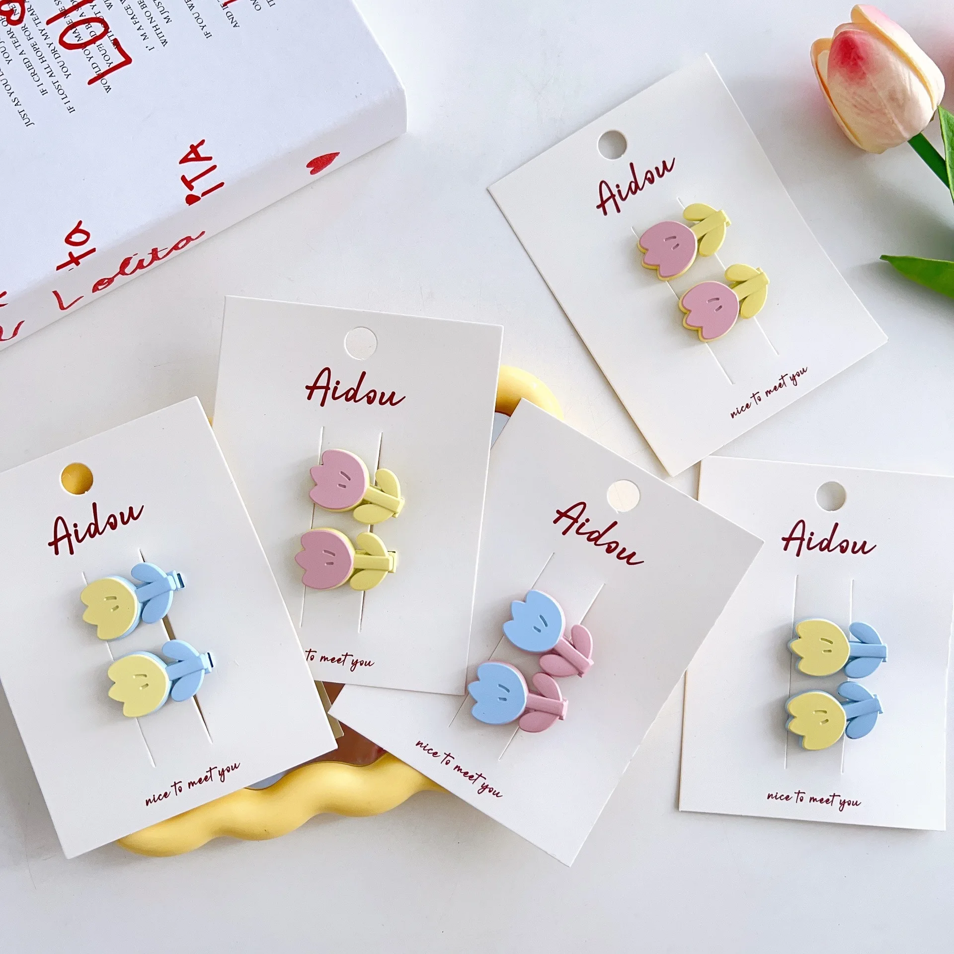 2 uds dulce tulipán Clip de pelo estilo holandés Mini Clip de presión agarre de pelo de bebé pasador de templo lateral adorno Floral Pastel para el cabello niñas