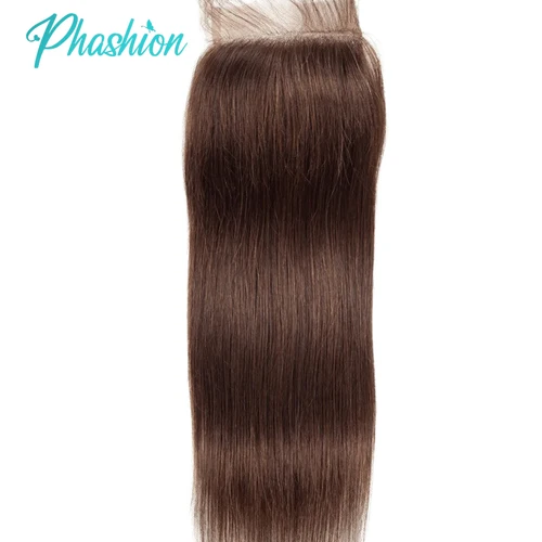Imagen 2 del producto Phashion 26 28 pulgadas Chotolate cuerpo marrón 4x4 5x5 Cierre de encaje # 4 cabello humano frontal recto de encaje 13x4 transparente 100 Remy