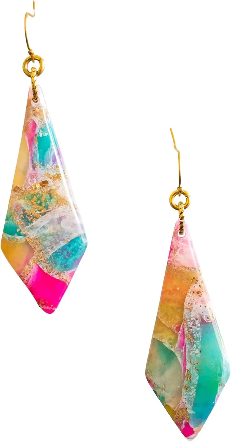 

Long Dangle Multicolored Clay Earring Statement Accessory