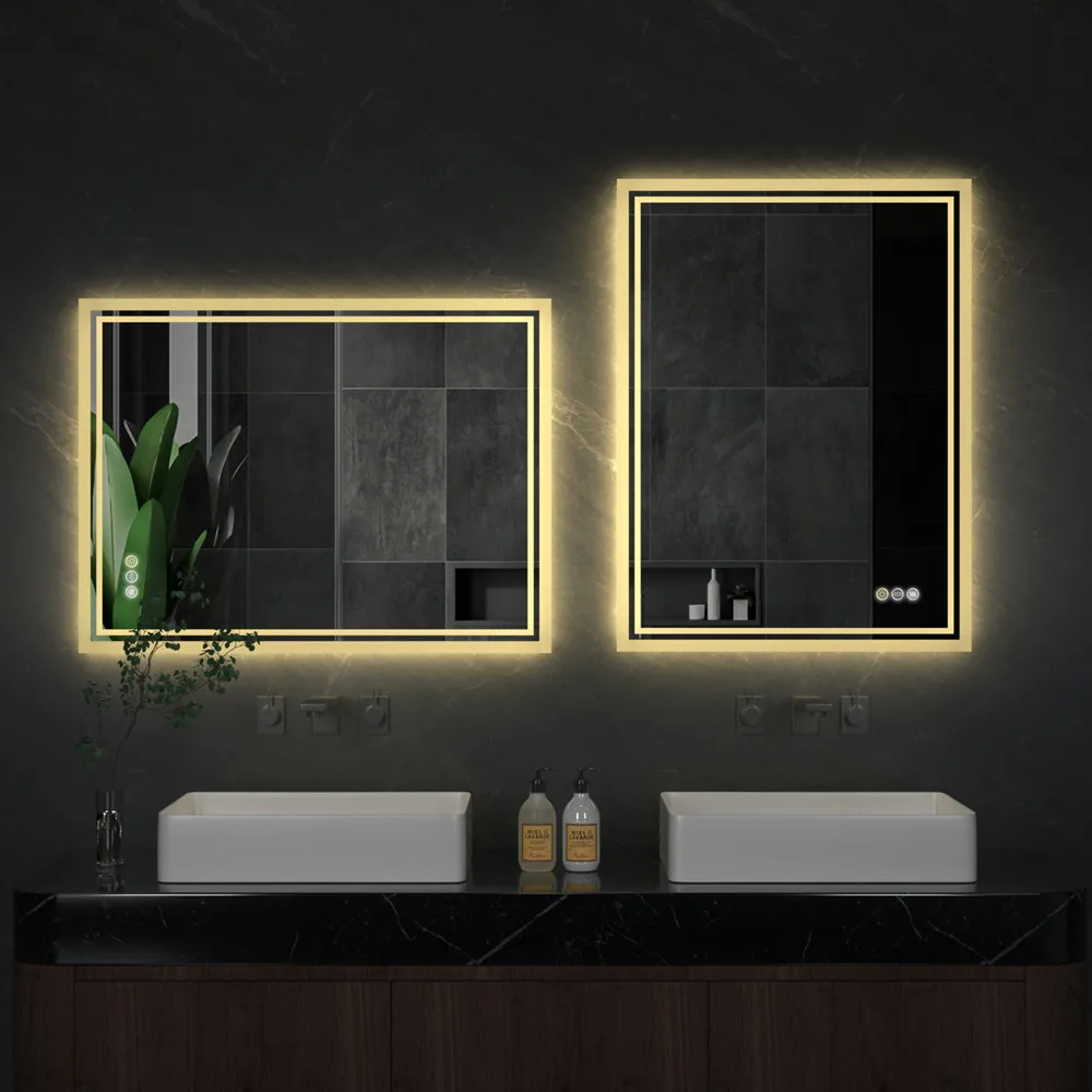 LUVODI 28x36 inch Illuminate Backlit Bathroom Mirror with Light Dimmable Defog Wall-mounted Bath Shower Mirror