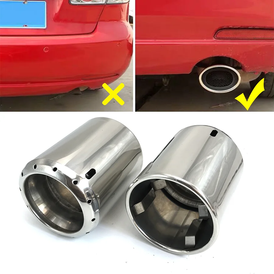 2Pcs Car Exhaust Muffler Tip Stainless Steel Pipe Chrome Exhaust Tail Muffler Tip Pipe ID 80mm Fit For Mazda 6/Atenza