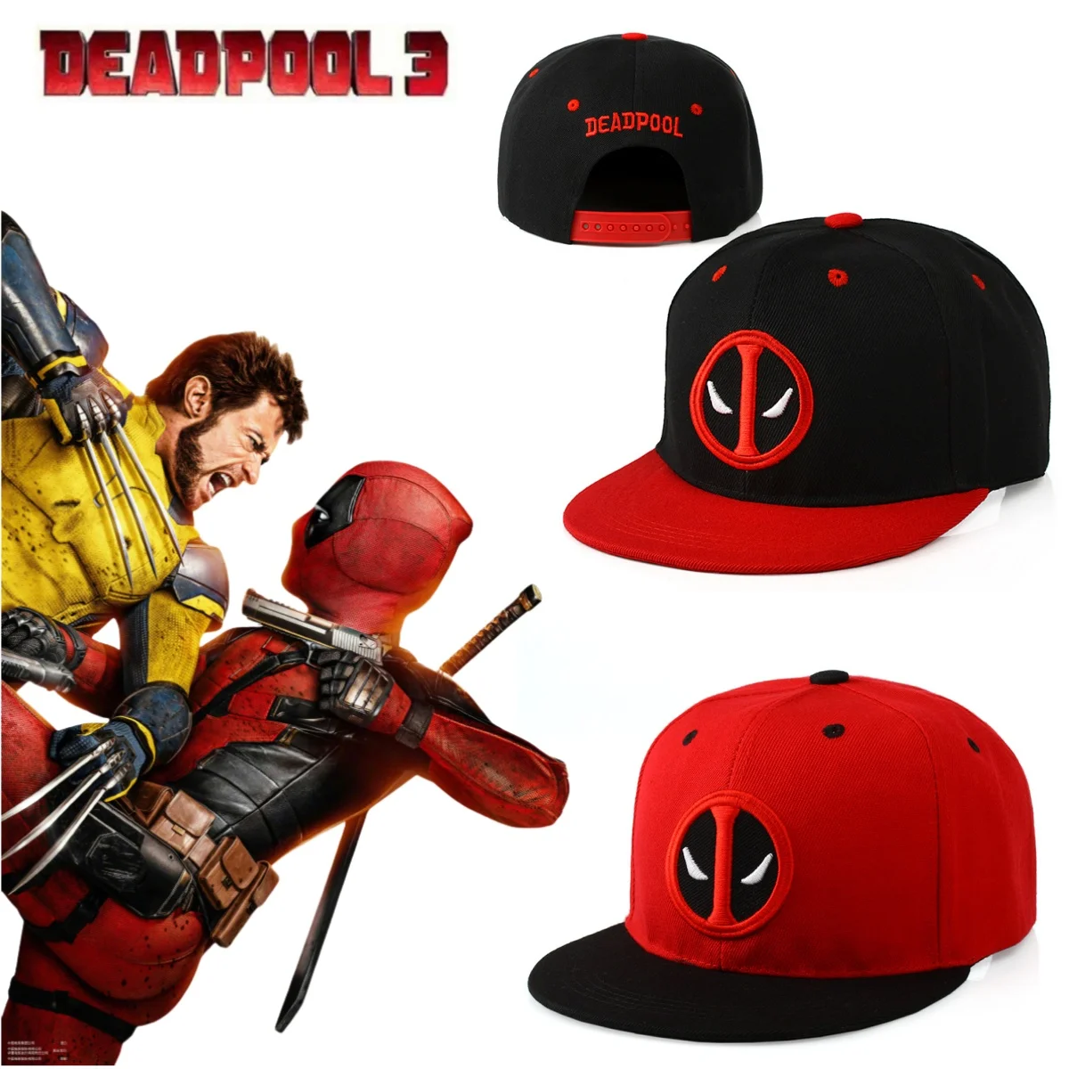 

Marvel Deadpool Creative Baseball Cap Men's Flat Rim Hip Hop Hat Film and Television Peripheral Sunscreen Couple Hat Wholesale