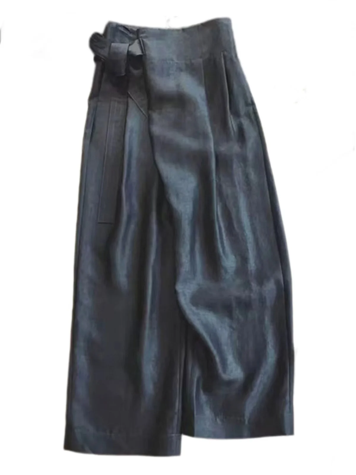 Pantaloni a gamba larga Ele Bla Pantaloni lunghi a vita alta con pieghe laterali dal design cinese vintage casual da donna