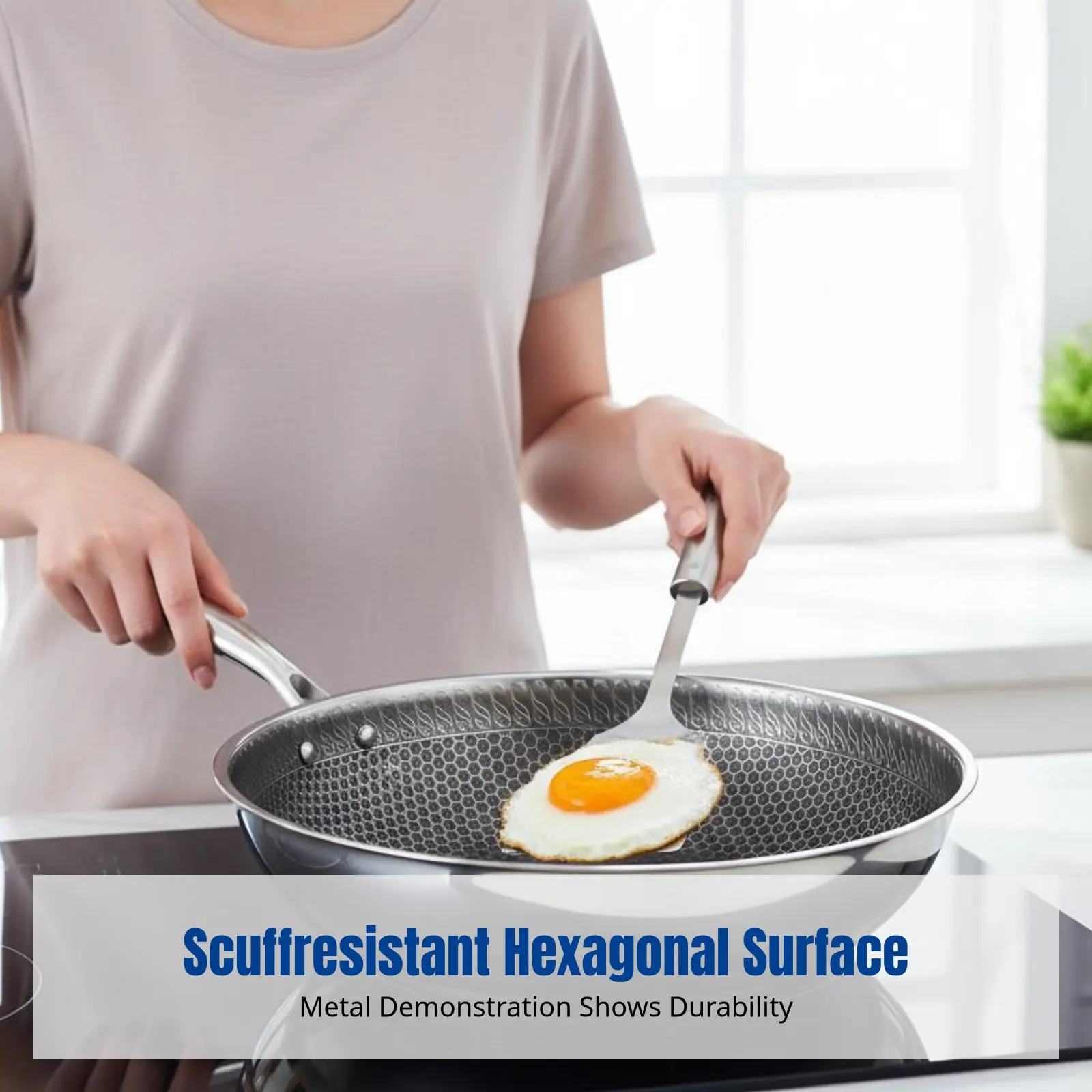 

Сковорода-вок из нержавеющей стали 304, шестиугольная, без покрытия, устойчивая к истиранию, с плоским дном, легко моется