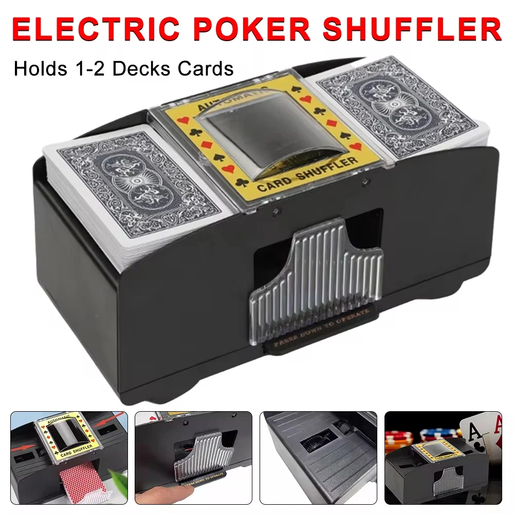 Automatic Poker Card Shuffler Board Games Battery Operated Playing Cards for Shuffle 2 Deck Automatic Hand Crank Home Card Games