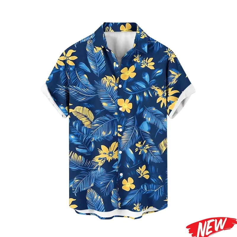 Flower Leaf Graphic Hawaiian Shirts For Men Cool 3d Printing Plants Lapel Shirt Tops Unisex Beach Short Sleeve Aloha Shirts