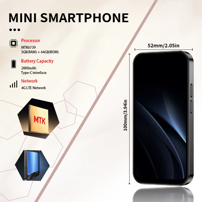 ONEMYTH M17 Pro 4G هاتف أندرويد مدمج، هاتف ذكي صغير 4.0 بوصة، خفيف الوزن ومحمول، 3+64 جيجابايت، هاتف صغير للأطفال