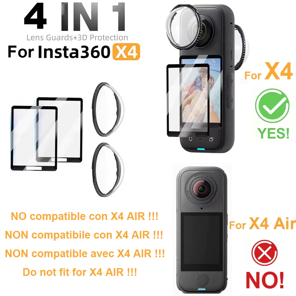 Protector de Lente para Insta360 X4, Película Protectora de Pantalla, Kit de Protección de Desmontaje Rápido para Insta 360 X4 360 ° Accesorios para Cámaras de Video