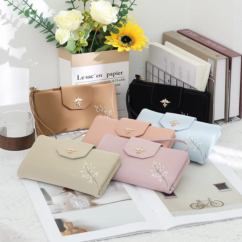 

Женский длинный кошелек из искусственной кожи контрастных цветов, кошелек для монет с несколькими отделениями, большая вместимость, многофункциональный портативный дорожный кошелек