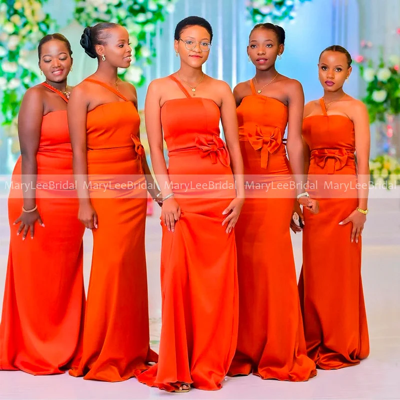 

Orange Red Bridesmaid Dresses for Women One Shoulder Spaghetti Straps Mermaid Wedding Guest Dress Customized Bride Maids Gowns