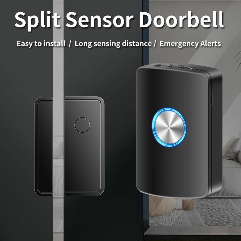 CACAZI Split Sensor Doorbell Wireless Sensor Chime for Door Open Alarm Contact LED Indicator for Business/Home/Windows/Store New